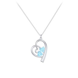 Intertwined Heart In Heart Pendant with 2 Gemstones in 925 Sterling Silver with Blue Topaz