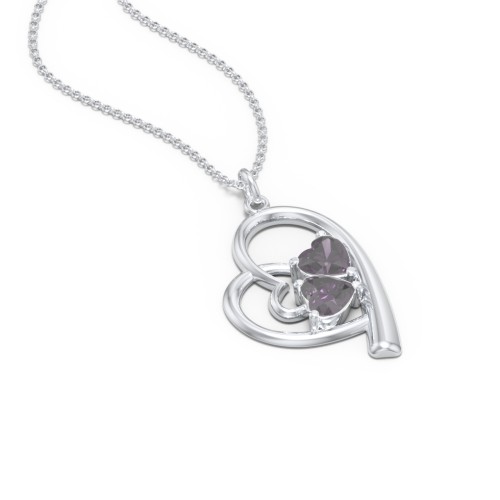 Intertwined Heart In Heart Pendant with 2 Gemstones – Sterling Silver with Alexandrite