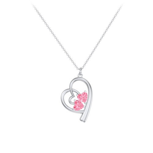 Intertwined Heart In Heart Pendant with 2 Gemstones – Sterling Silver with Pink Tourmaline