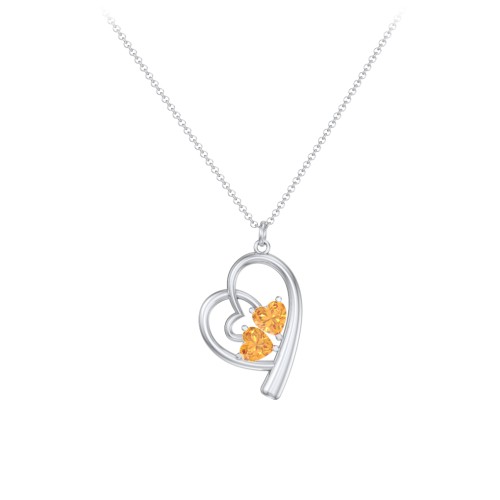 Intertwined Heart In Heart Pendant with 2 Gemstones – Sterling Silver with Citrine