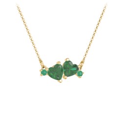 Gemstone Hearts Necklace with Accent Stones in 18K Gold Plated Silver with Emerald