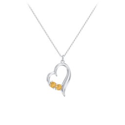 Tilted Open Heart Pendant with Gemstones in 925 Sterling Silver with Citrine