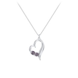 Tilted Open Heart Pendant with Gemstones in 925 Sterling Silver with Alexandrite