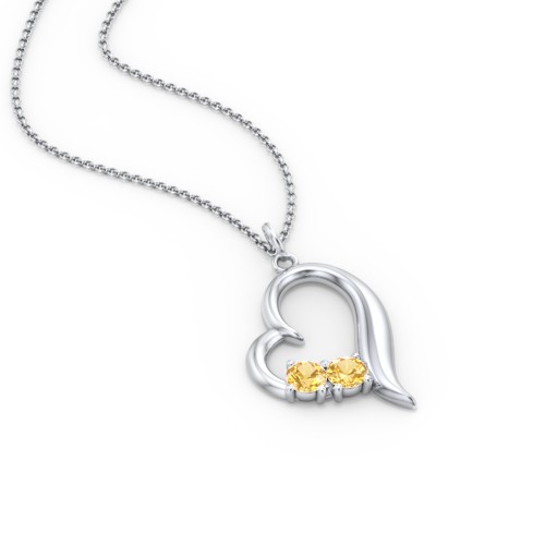 Tilted Open Heart Pendant with Gemstones – Sterling Silver with Citrine