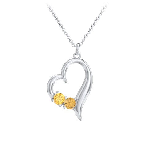 Tilted Open Heart Pendant with Gemstones – Sterling Silver with Citrine