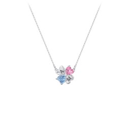 Lucky Clover Hearts And Gemstones Necklace in 925 Sterling Silver