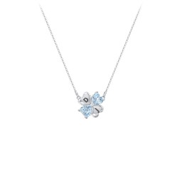 Lucky Clover Hearts And Gemstones Necklace in 925 Sterling Silver with Aquamarine