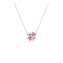 Lucky Clover Hearts And Gemstones Necklace in 925 Sterling Silver with Pink Tourmaline