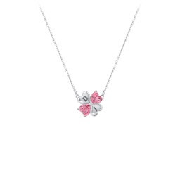 Lucky Clover Hearts And Gemstones Necklace in 925 Sterling Silver with Pink Tourmaline