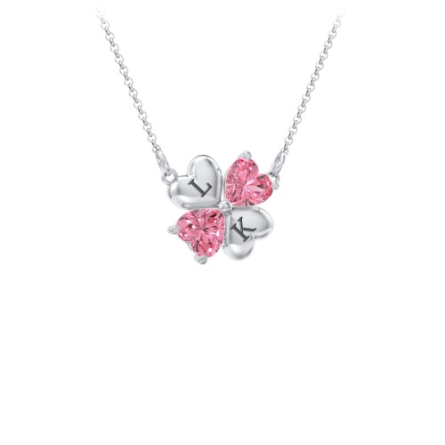 Lucky Clover Hearts And Gemstones Necklace – Sterling Silver with Pink Tourmaline