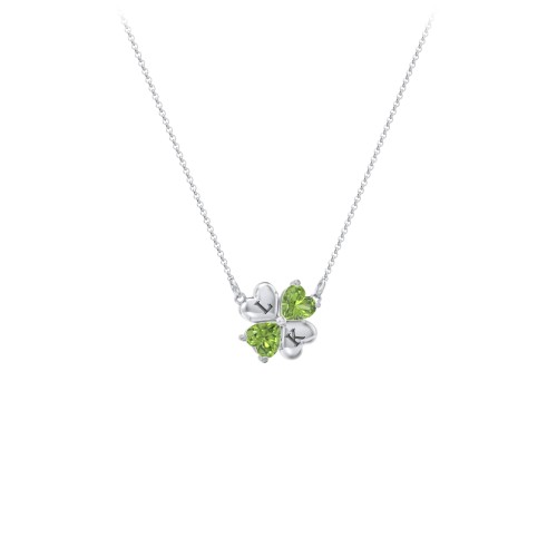 Lucky Clover Hearts And Gemstones Necklace – Sterling Silver with Peridot