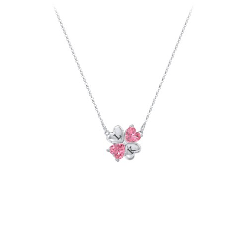 Lucky Clover Hearts And Gemstones Necklace – Sterling Silver with Pink Tourmaline