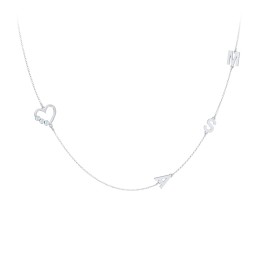 Satellite 3-Stone Heart and Initials Necklace in 925 Sterling Silver with Aquamarine