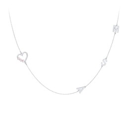 Satellite 3-Stone Heart and Initials Necklace in 925 Sterling Silver with Pink Tourmaline