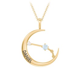Engravable Aries Constellation Necklace With Gemstone in 18K Gold Plated Silver with Aquamarine and White Premium Zirconia