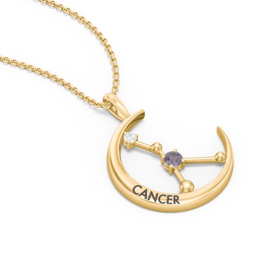 Engravable Cancer Constellation Necklace With Gemstone – 18K Gold Plated Silver with Alexandrite and White Premium Zirconia