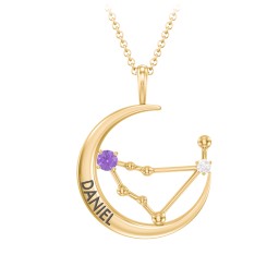 Engravable Capricorn Constellation Necklace With Gemstone in 18K Gold Plated Silver with Amethyst and White Premium Zirconia
