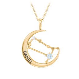 Engravable Gemini Constellation Necklace With Gemstone in 18K Gold Plated Silver with Aquamarine and White Premium Zirconia