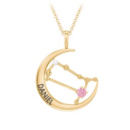 Engravable Gemini Constellation Necklace With Gemstone in 18K Gold Plated Silver with Pink Tourmaline and White Premium Zirconia