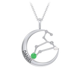 Engravable Leo Constellation Necklace With Gemstone