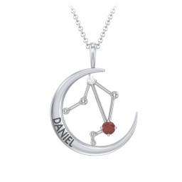 Engravable Libra Constellation Necklace With Gemstone
