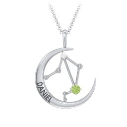 Engravable Libra Constellation Necklace With Gemstone