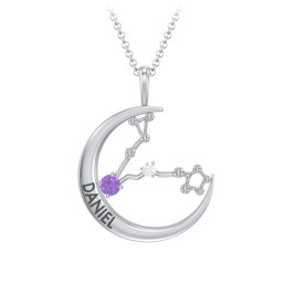 Engravable Pisces Constellation Necklace With Gemstone