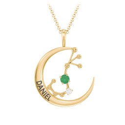Engravable Scorpio Constellation Necklace With Gemstone in 18K Gold Plated Silver with Emerald and White Premium Zirconia