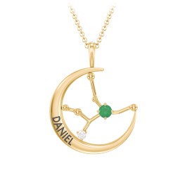 Engravable Virgo Constellation Necklace With Gemstone in 18K Gold Plated Silver with Emerald and White Premium Zirconia