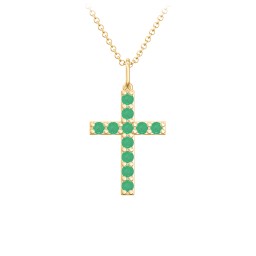 Medium Gemstone Cross Pendant in 18K Gold Plated Silver with Emerald