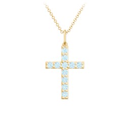 Medium Gemstone Cross Pendant in 18K Gold Plated Silver with Blue Topaz