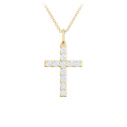 Medium Gemstone Cross Pendant in 18K Gold Plated Silver with Aquamarine