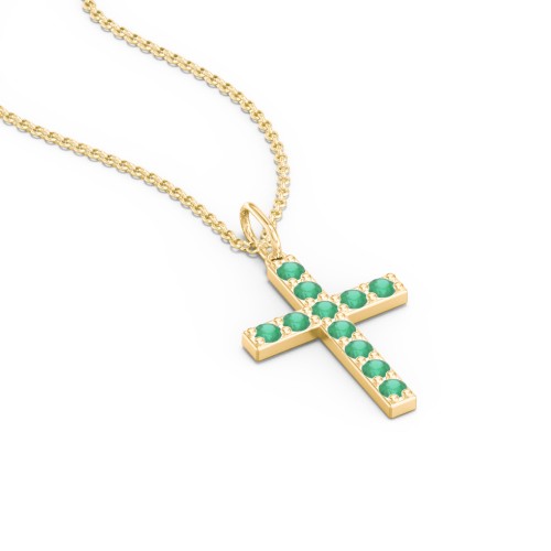 Medium Gemstone Cross Pendant – 18K Gold Plated Silver with Emerald