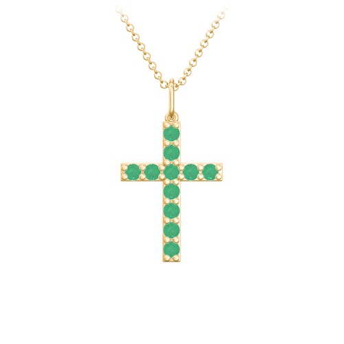 Medium Gemstone Cross Pendant – 18K Gold Plated Silver with Emerald