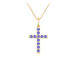 Small Gemstone Cross Pendant in 18K Gold Plated Silver
