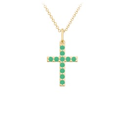 Small Gemstone Cross Pendant in 18K Gold Plated Silver with Emerald