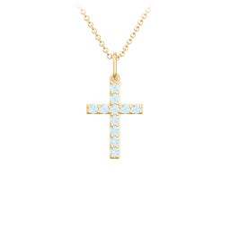 Small Gemstone Cross Pendant in 18K Gold Plated Silver with Blue Topaz