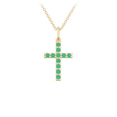 Small Gemstone Cross Pendant – 18K Gold Plated Silver with Emerald