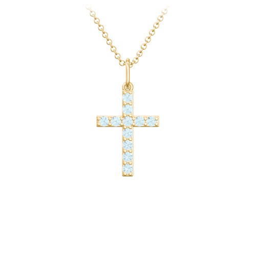 Small Gemstone Cross Pendant – 18K Gold Plated Silver with Blue Topaz