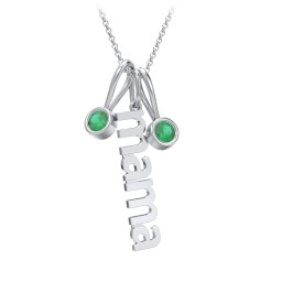 Modern Mama Necklace with 2 Birthstone Charms in 925 Sterling Silver with Emerald