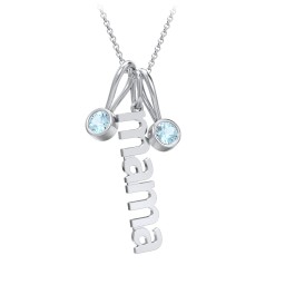 Modern Mama Necklace with 2 Birthstone Charms in 925 Sterling Silver with Blue Topaz