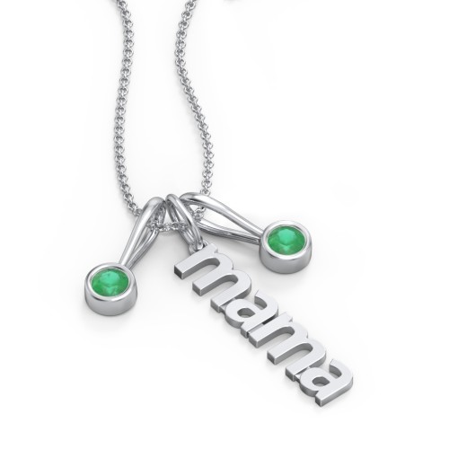 Modern Mama Necklace with 2 Birthstone Charms – Sterling Silver with Emerald