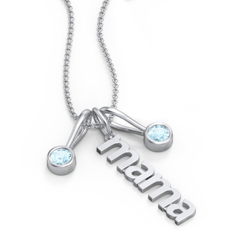 Modern Mama Necklace with 2 Birthstone Charms – Sterling Silver with Blue Topaz