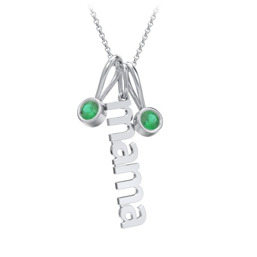Modern Mama Necklace with 2 Birthstone Charms – Sterling Silver with Emerald