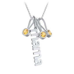 Modern Mama Necklace with 3 Birthstone Charms in 925 Sterling Silver with Citrine