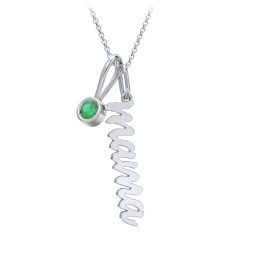 Script Mama Necklace with Birthstone Charm in 925 Sterling Silver with Emerald