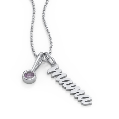 Script Mama Necklace with Birthstone Charm – Sterling Silver with Alexandrite