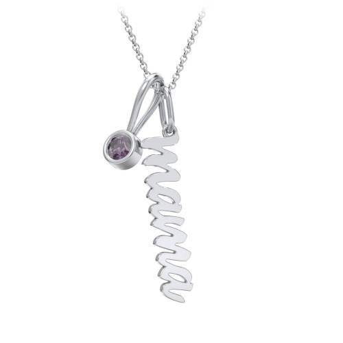 Script Mama Necklace with Birthstone Charm – Sterling Silver with Alexandrite