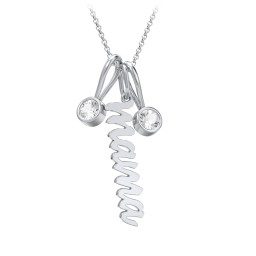 Script Mama Necklace with 2 Birthstone Charms