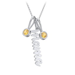 Script Mama Necklace with 2 Birthstone Charms in 925 Sterling Silver with Citrine
